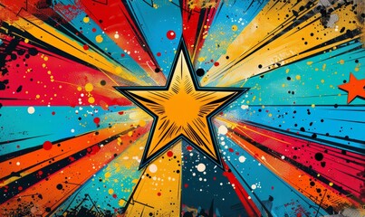 Colorful comic book-style starburst