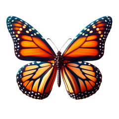 Fototapeta premium Orange and black color pattern butterfly top view, insect isolated on transparent background PNG Image