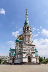 Omsk, Omsk Region, Russian Federation - June 5, 2024. Cathedral of the Assumption of the Blessed Virgin Mary