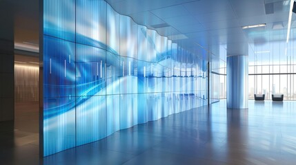 Screen wall featuring dynamic liquid crystal panels, which change transparency based on the angle of viewing, providing an interactive and adaptive privacy solution