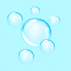 Realistic transparent  3d bubbles underwater . Soap bubbles vector illustration