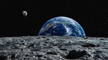 View of Planet Earth from the Moon's Surface with Ample Copy Space, Stunning Space Landscape