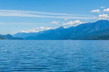 Landscape of the Snowcapped Percell Mountains from Kootenay Lake Near Balfour, British Columbia, Canada