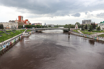 Omsk, Omsk Region, Russian Federation - June 6, 2024. Embankments of the Om River, Omsk