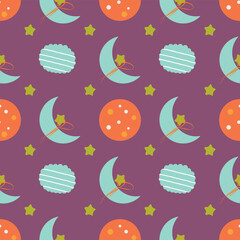 A purple background with a pattern of stars and a moon