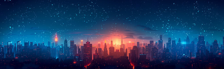 city skyline at sunset