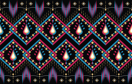 Abstract ethnic geometric ikat seamless patterns colorful design for background, wallpaper, textile, print, wrapping, fabric, clothing, home decor. vector illustration