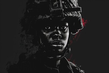 A grayscale image of a uniformed soldier with a serious expression