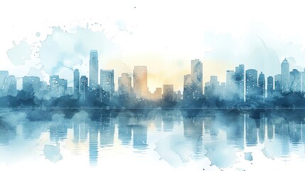 Fototapeta premium Watercolor background of an abstract city skyline with lots of copy space