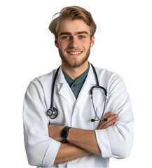 Fototapeta premium portrait of a smiling male doctor isolated on a transparent background