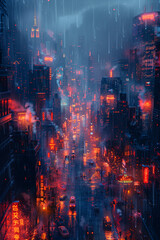Obraz premium A city scene surrounded by fog at night