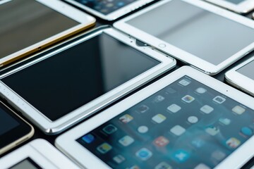 A collection of various electronic devices on a table or shelf