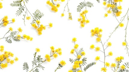 A close-up shot of a bunch of bright yellow flowers arranged on a white surface
