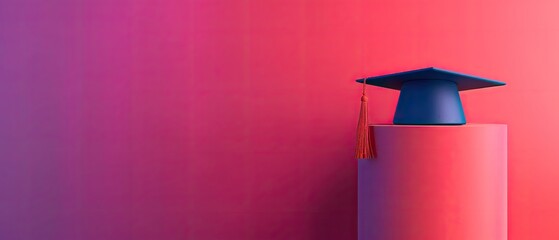Graduation cap with a tassel and plenty of copyspace on a pastel background