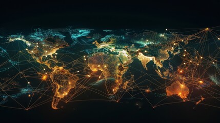 Visualizing the World Map as a Dynamic Trade Network Connecting Global Commerce. Concept Global Trade Networks, World Map