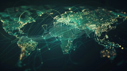 Visualizing the World Map as a Dynamic Trade Network Connecting Global Commerce. Concept Global Trade Networks, World Map