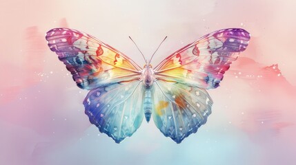 Decorative watercolor butterflies, colorful wings, detailed patterns, soft background