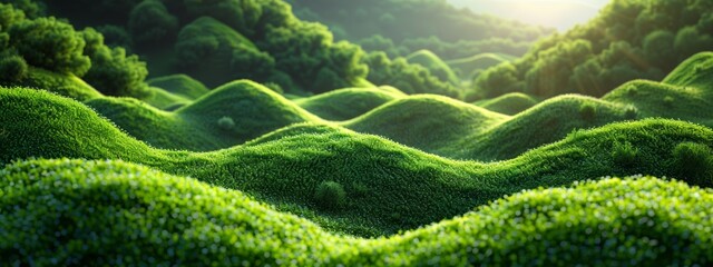 Obraz premium Illustration Soft, rolling hills covered in lush green grass.