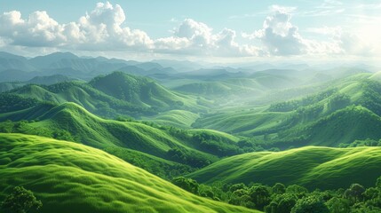 Illustration Soft, rolling hills covered in lush green grass.