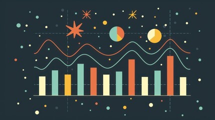 Abstract Data Visualization with Colorful Bars and Curves
