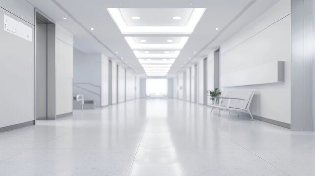 Blurred white background of a modern empty hospital interior