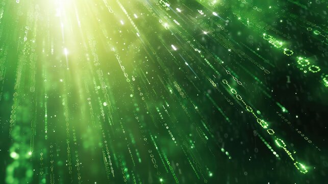 Abstract Green Digital Rain with Light Streaks