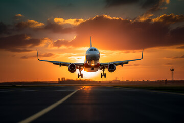 airplane taking off from an airport runway