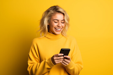 Fototapeta premium Young pretty blonde girl over isolated colorful background using mobile phone