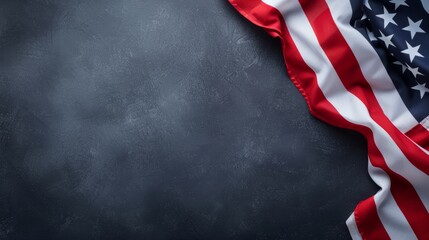 Fototapeta premium United States flag on dark background with text space. Concept of celebrating Labor Day and Independence Day