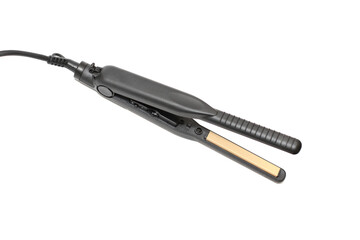 Black hair straightener with ceramic plates isolated on white background