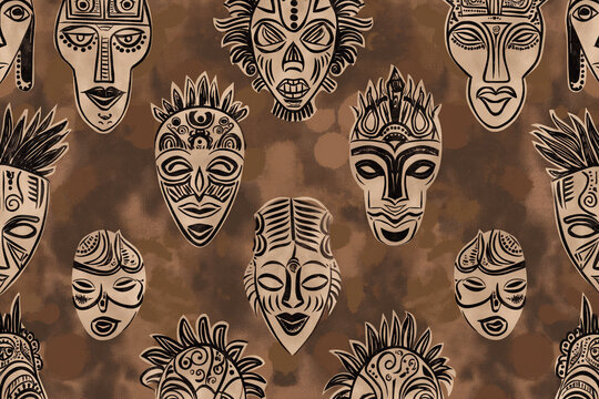 Indian Aztec and African historical tribes mask background