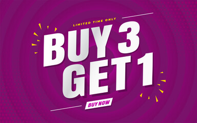 buy 3 get 1 free banner template purple