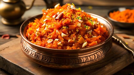 A dynamic image of freshly made gajar ka halwa