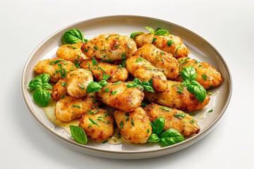 Fototapeta premium Elegant Cheese Munch Chicken with Basil and Parsley Garnish