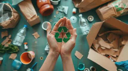 3d recycle symbol above both hands