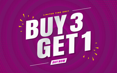 buy 3 get 1 free banner template purple