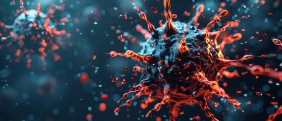 Abstract representation of a virus explosion with dynamic, modern graphics with copy space