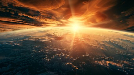 Obraz premium Sunrise Over Earth in Space, Dramatic Planetary Dawn Scene