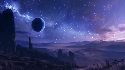 Starry Night Sky with Twinkling Stars and Planets - Infinite Outer Space Scene Beyond Earth