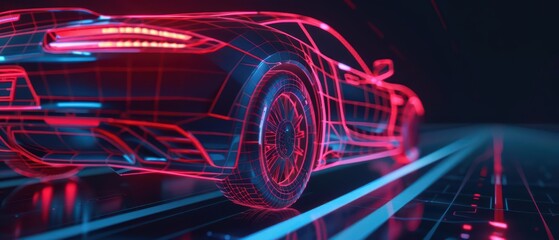 Cuttingedge cyber car displayed on a futuristic, minimalistic backdrop with copy space