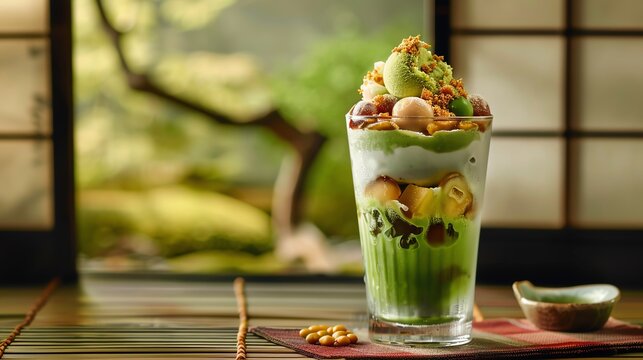 A vibrant shot of Japanese parfait