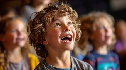 School Play Rehearsal Kids rehearsing for a school play, feeling excited and dedicated to their roles