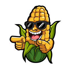 corn maize with sunglasses cartoon mascot illustration