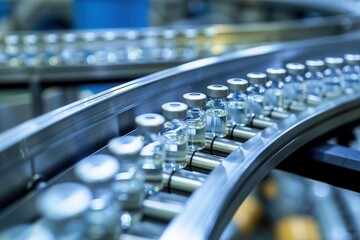 medical vials on a production line at a modern pharmaceutical factory industrial photography