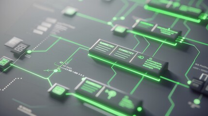 Recruitment strategy depicted through an AI-enabled green and gray decision tree.
