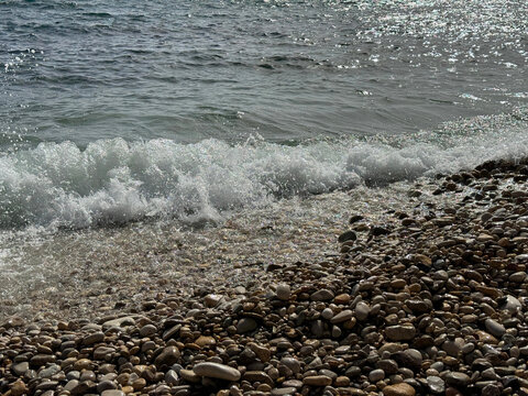 Ocean waves on pebble beach