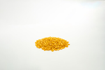 A Bowl of urad rahar dal Pigeon pea lentil isolated in a white background