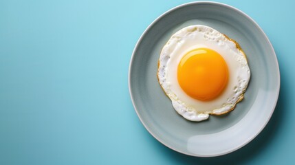 Perfectly Fried Egg on a Blue Plate  Minimalist Breakfast Food Photography