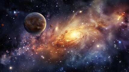 Stunning View of Outer Space with Vibrant Nebulae, Stars, and Galaxies in a Cosmic Night Sky