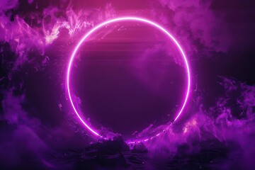 Obraz premium mesmerizing neon purple quantum portal glowing circular frame on dark futuristic background abstract digital illustration
